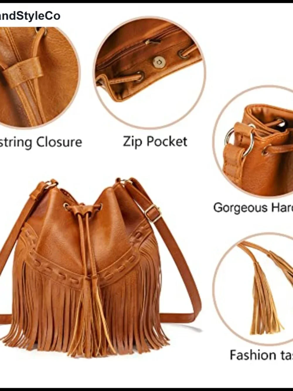Faux Leather Fringe Bucket Bag Drawstring Crossbody Shoulder Purse Tassel